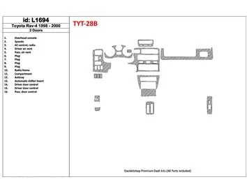 Toyota RAV-4 1998-2000 2 Doors, 16 Parts set Interior BD Dash Trim Kit - 1 - Interior Dash Trim Kit