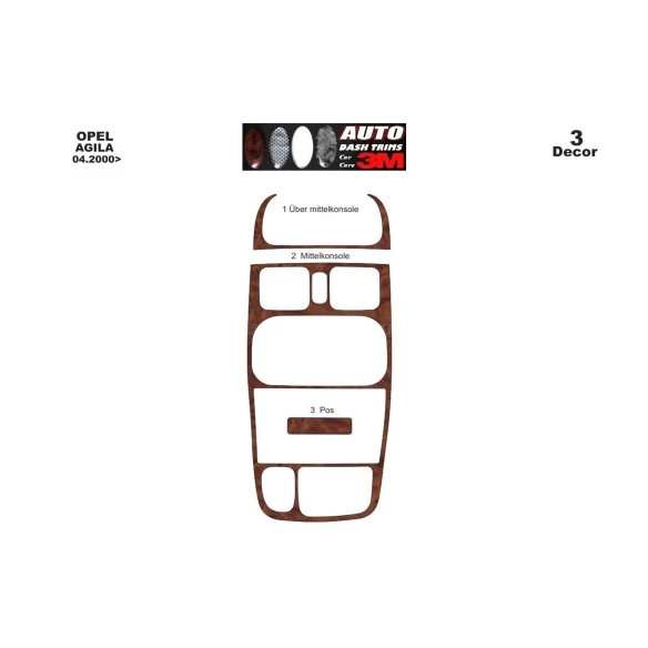 Opel Agila 04.00-12.03 3D Interior Dashboard Trim Kit Dash Trim Dekor 3-Parts