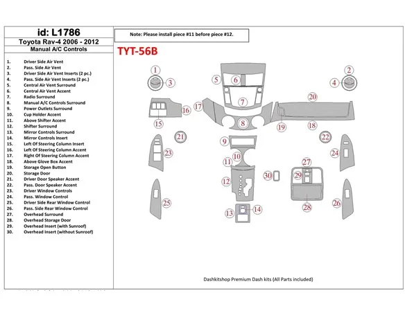Toyota RAV-4 2006-UP Manual Gearbox A/C Controls Interior BD Dash Trim Kit - 1 - Interior Dash Trim Kit