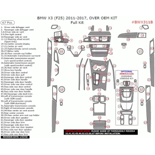 BMW X3 F25 2010–2017 3D Full Interior Dashboard Trim Kit Dash Trim Dekor 67-Parts