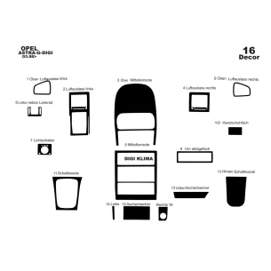 Opel Astra G 03.98-12.03 DIGI 3D Interior Dashboard Trim Kit Dash Trim Dekor 16-Parts
