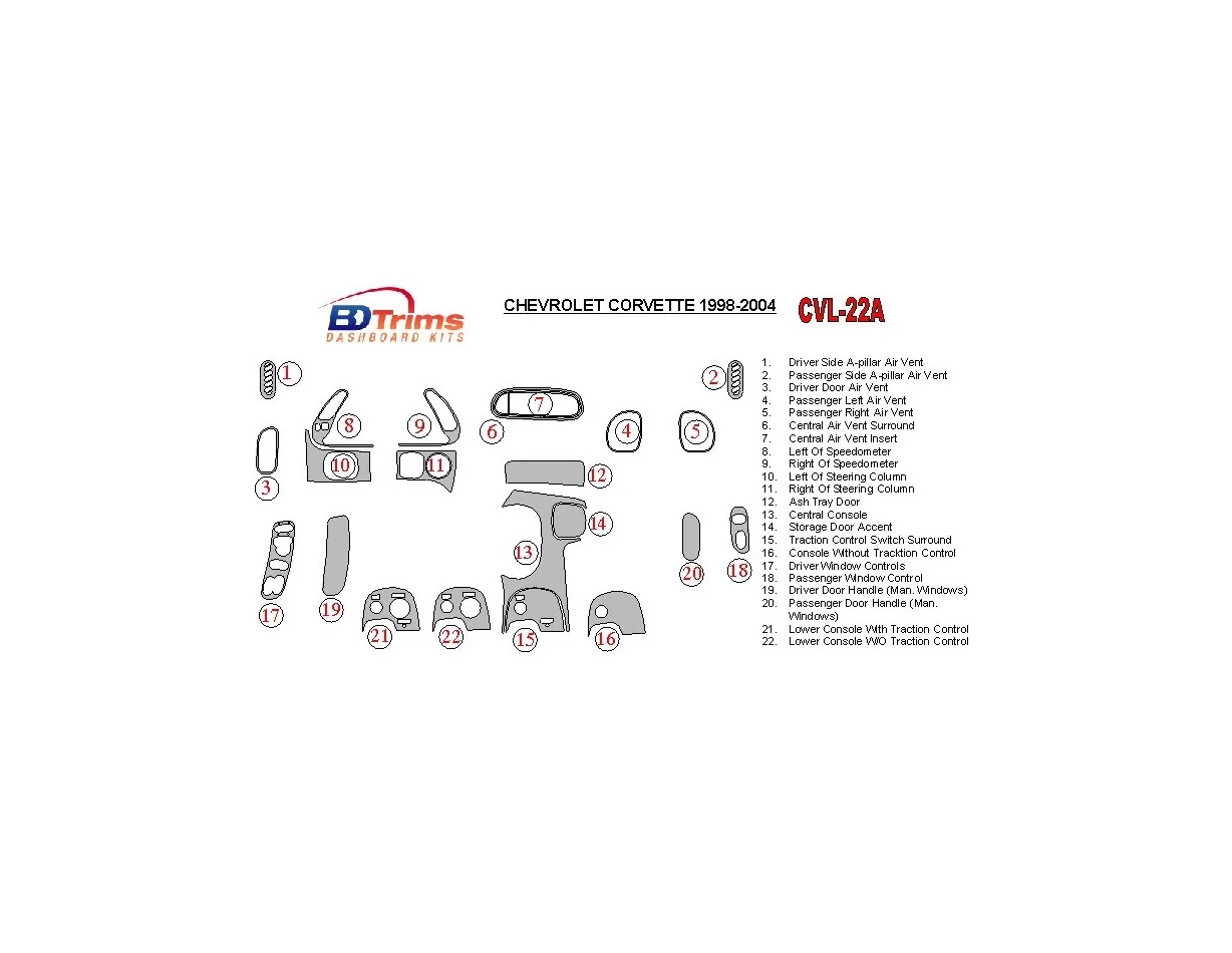 Chevrolet Corvette 1998-2004 Full Set Interior BD Dash Trim Kit - 1 - Interior Dash Trim Kit