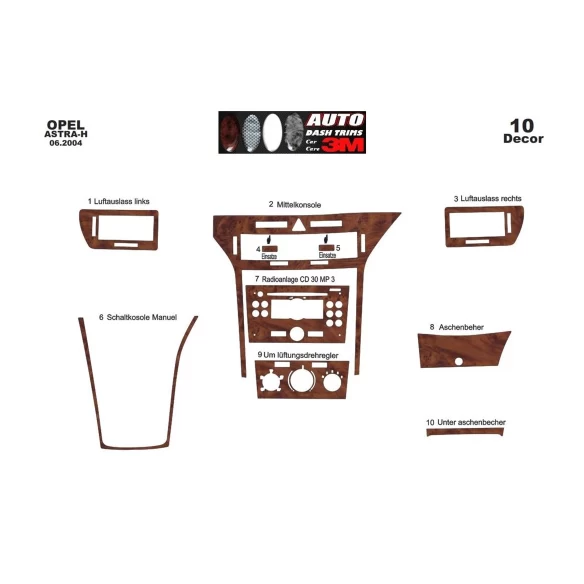 Opel Astra H 01.04-08.10 3D Interior Dashboard Trim Kit Dash Trim Dekor 10-Parts