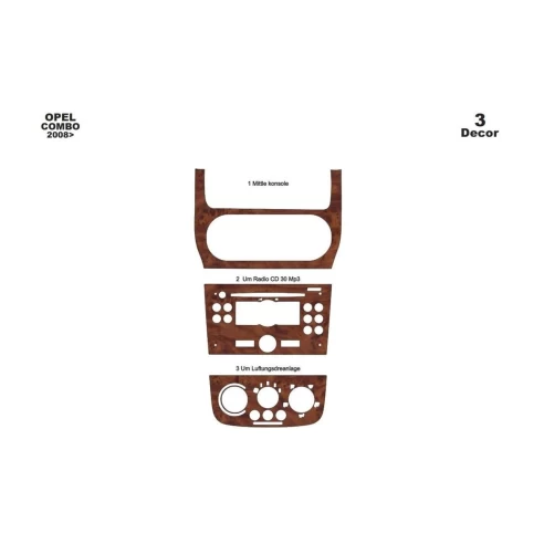 Opel Combo 01.2008 3D Interior Dashboard Trim Kit Dash Trim Dekor 3-Parts
