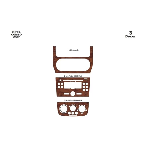 Opel Combo 01.2008 3D Interior Dashboard Trim Kit Dash Trim Dekor 3-Parts