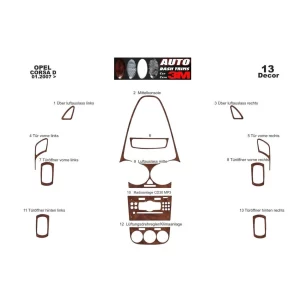 Opel Corsa D 01.2007 3D Interior Dashboard Trim Kit Dash Trim Dekor 13-Parts 2