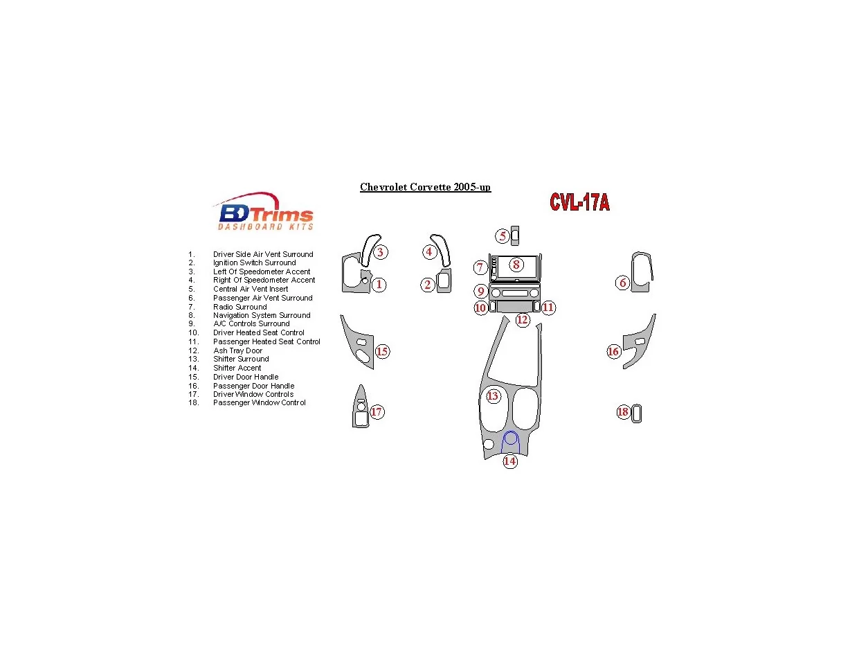 Chevrolet Corvette 2005-UP Full Set Interior BD Dash Trim Kit - 1 - Interior Dash Trim Kit