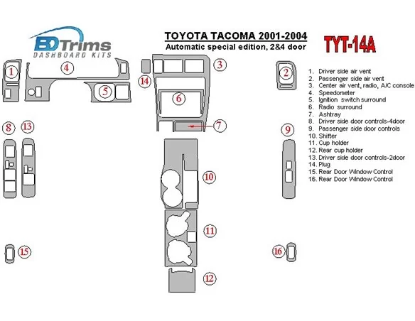 Toyota Tacoma 2000-2004 Automatic Gearbox special edition, 2&4 Doors Interior BD Dash Trim Kit - 1 - Interior Dash Trim Kit