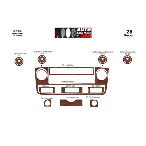 Opel Movano 01.04-12.09 3D Interior Dashboard Trim Kit Dash Trim Dekor 28-Parts