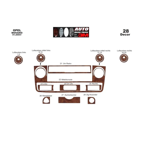 Opel Movano 01.04-12.09 3D Interior Dashboard Trim Kit Dash Trim Dekor 28-Parts