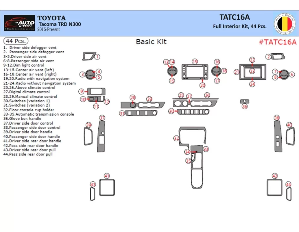Toyota Tacoma 2016-2020 3D Interior Dashboard Trim Kit Dash Trim Dekor 44-Parts - 1 - Interior Dash Trim Kit