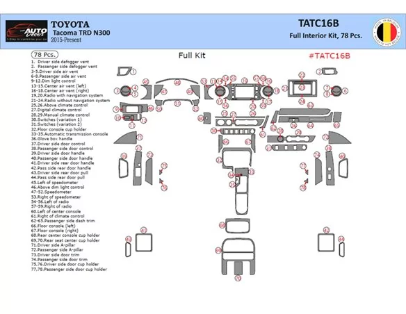 Toyota Tacoma 2016-2020 3D Interior Dashboard Trim Kit Dash Trim Dekor 78-Parts - 1 - Interior Dash Trim Kit