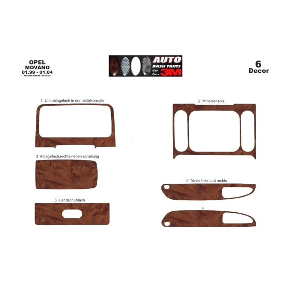 Opel Movano 01.99-12.03 3D Interior Dashboard Trim Kit Dash Trim Dekor 6-Parts
