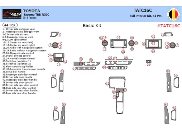 Toyota Tacoma DoubleCab 2016-2020 3D Interior Dashboard Trim Kit Dash Trim Dekor 44-Parts - 1 - Interior Dash Trim Kit