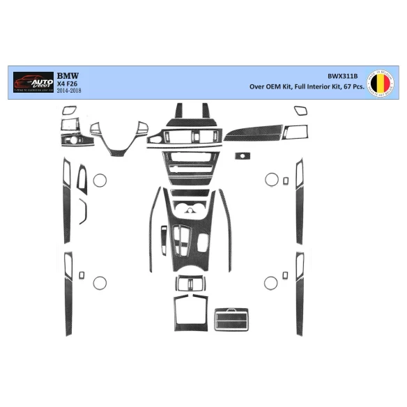 BMW X4 F26 2014–2018 3D Interior Dashboard Trim Kit Dash Trim Dekor 54-Parts