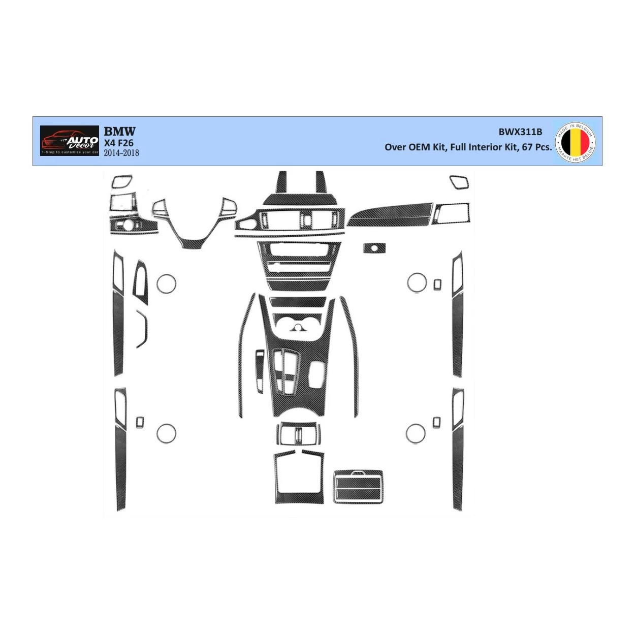 BMW X4 F26 2014–2018 3D Interior Dashboard Trim Kit Dash Trim Dekor 54-Parts