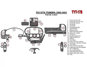 Toyota Tundra 2000-2002 2 Doors, Full Set, 25 Parts set Interior BD Dash Trim Kit - 1 - Interior Dash Trim Kit