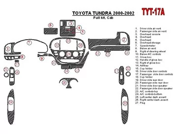 Toyota Tundra 2000-2002 4 Doors, Full Set, 27 Parts set Interior BD Dash Trim Kit - 1 - Interior Dash Trim Kit