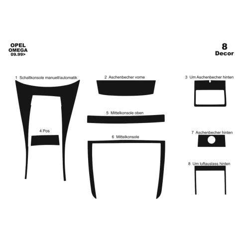 Opel Omega B2 09.99-12.03 3D Interior Dashboard Trim Kit Dash Trim Dekor 8-Parts