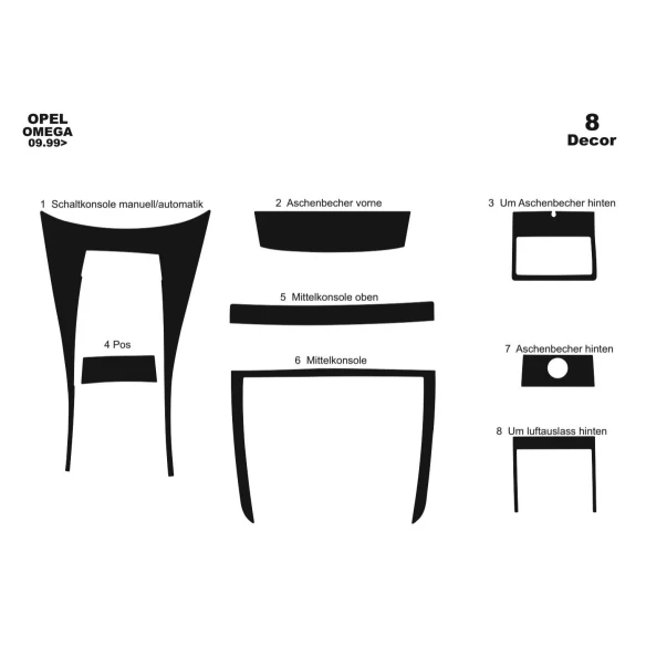 Opel Omega B2 09.99-12.03 3D Interior Dashboard Trim Kit Dash Trim Dekor 8-Parts