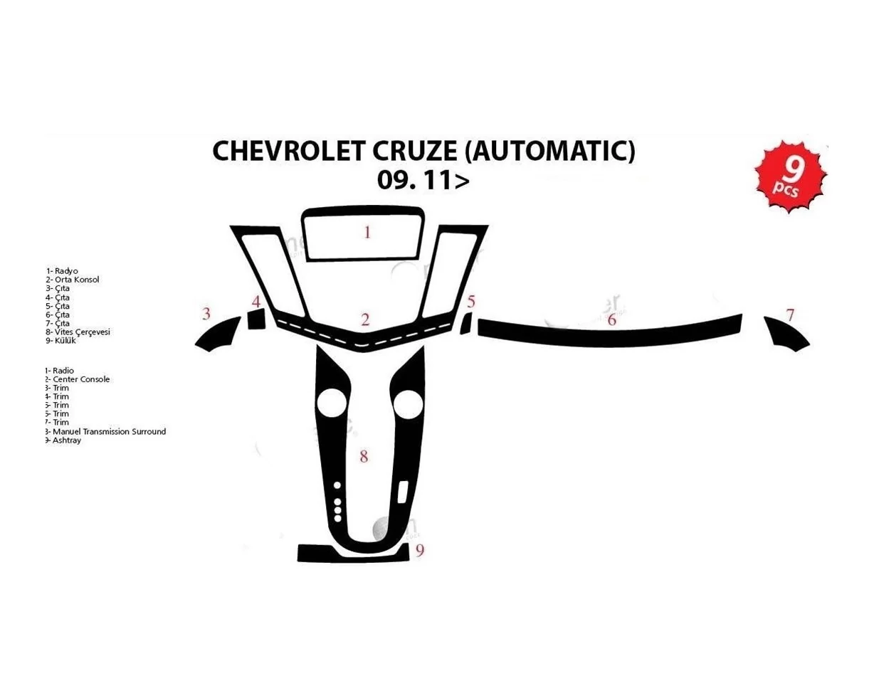 Chevrolet Cruse Automatic 01.2009 3D Interior Dashboard Trim Kit Dash Trim Dekor 9-Parts - 1 - Interior Dash Trim Kit