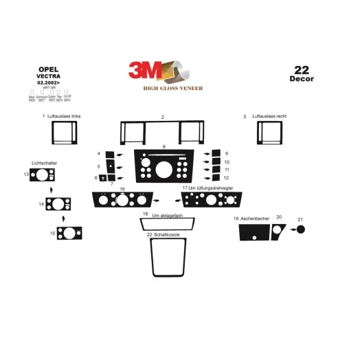 Opel Vectra C 09.02-12.08 3D Interior Dashboard Trim Kit Dash Trim Dekor 22-Parts