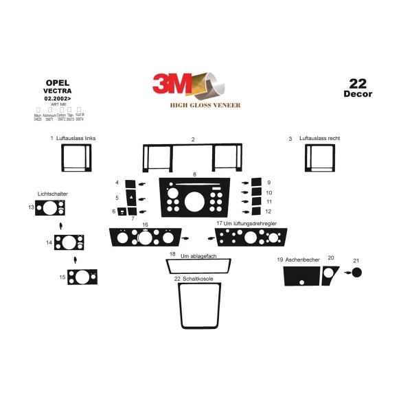 Opel Vectra C 09.02-12.08 3D Interior Dashboard Trim Kit Dash Trim Dekor 22-Parts
