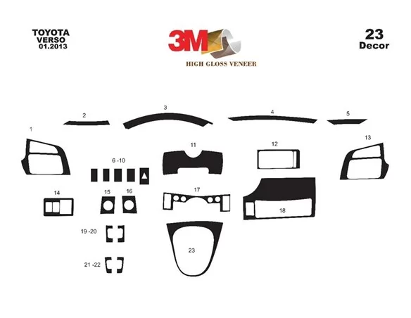 Toyota Verso R20 01.2013 3D Interior Dashboard Trim Kit Dash Trim Dekor 23-Parts