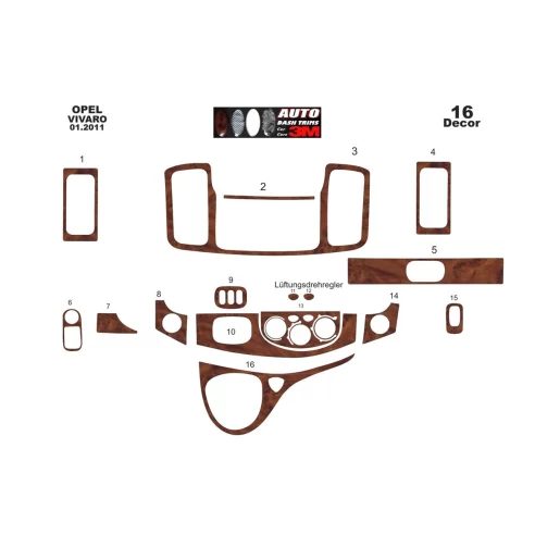 Opel Vivaro 01.2011 3D Interior Dashboard Trim Kit Dash Trim Dekor 16-Parts