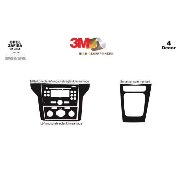 Opel Zafira B 01.06-12.10 3D Interior Dashboard Trim Kit Dash Trim Dekor 4-Parts