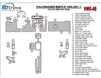 Volkswagen Beetle 1998-2001 Full Set, With Armrest, 33 Parts set Interior BD Dash Trim Kit - 3 - Interior Dash Trim Kit