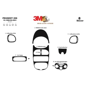 Peugeot 206 10.98-09.01 3D Interior Dashboard Trim Kit Dash Trim Dekor 8-Parts 2