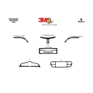 Peugeot 206 Plus 01.2009 3D Interior Dashboard Trim Kit Dash Trim Dekor 6-Parts 2