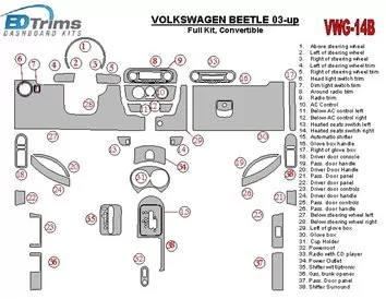 Volkswagen Beetle 2001-2005 Full Set fits Cabrio and Coupe With Armrest Interior BD Dash Trim Kit - 3 - Interior Dash Trim Kit