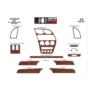 Peugeot 306 03.93-04.97 3D Interior Dashboard Trim Kit Dash Trim Dekor 13-Parts 2