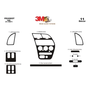 Peugeot 306 05.97-12.03 3D Interior Dashboard Trim Kit Dash Trim Dekor 11-Parts 2