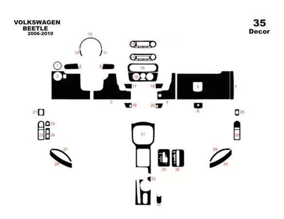 Volkswagen Beetle 2006-2010 3D Interior Dashboard Trim Kit Dash Trim Dekor 35-Parts - 1 - Interior Dash Trim Kit