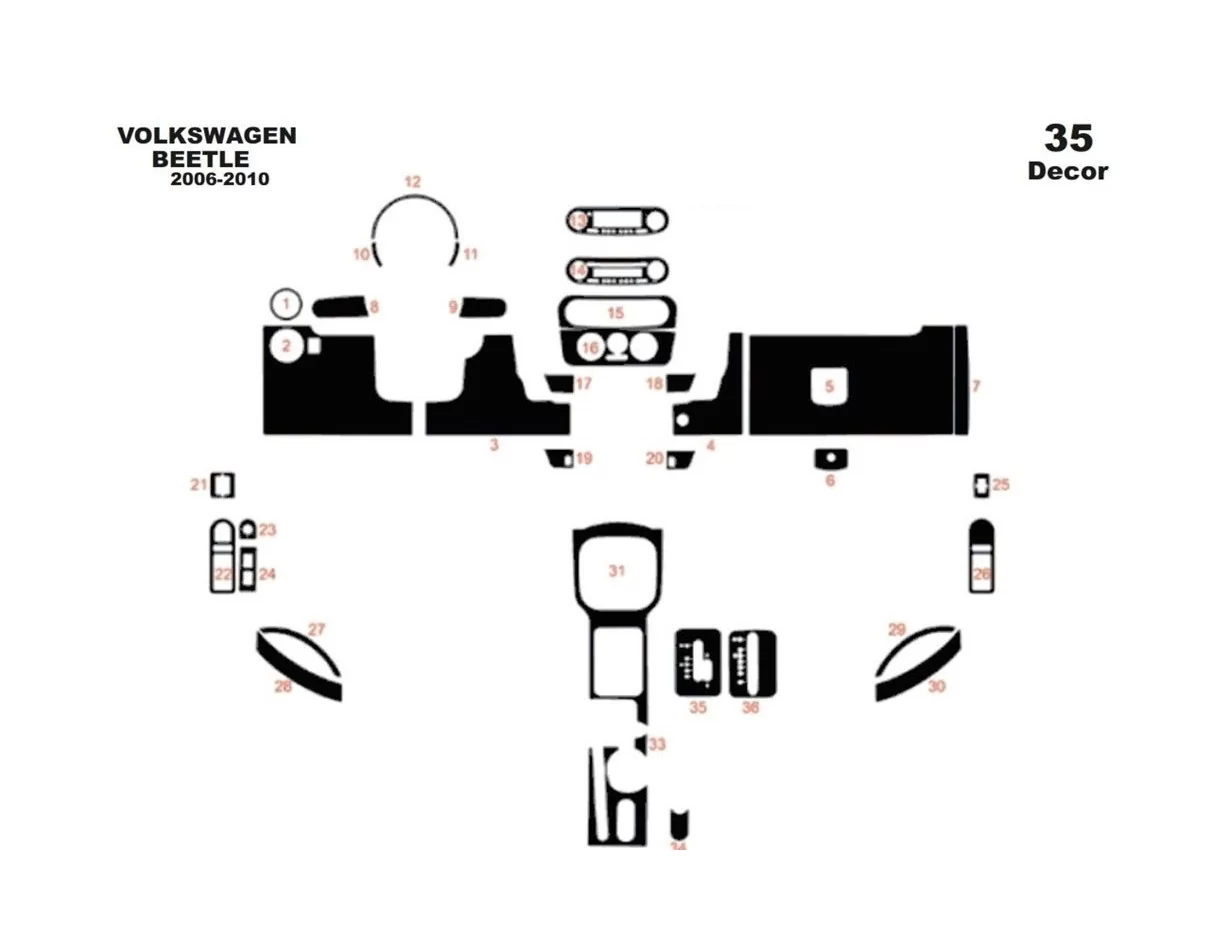 Volkswagen Beetle 2006-2010 3D Interior Dashboard Trim Kit Dash Trim Dekor 35-Parts - 1 - Interior Dash Trim Kit