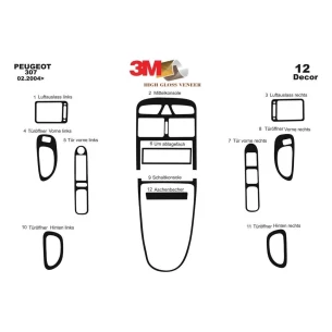 Peugeot 307 02.04-12.08 3D Interior Dashboard Trim Kit Dash Trim Dekor 12-Parts 2