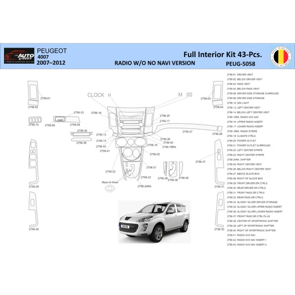 Peugeot 4007 2007–2012 3D Interior Dashboard Trim Kit WHZ Dash Trim Dekor 43-Parts