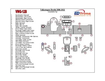 Volkswagen Beetle 2006-2011 Full Set, fits (Cabrio) Interior BD Dash Trim Kit - 3 - Interior Dash Trim Kit