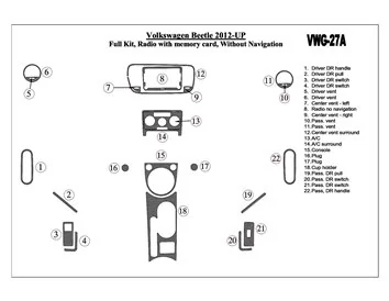 Volkswagen Beetle 2012-UP Full Set, Audio SD Card, Without NAVI Interior BD Dash Trim Kit - 1 - Interior Dash Trim Kit