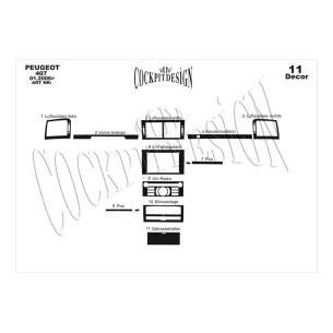 Peugeot 407 06.05-12.10 3D Interior Dashboard Trim Kit Dash Trim Dekor 11-Parts 2