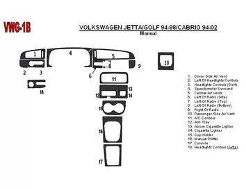 Volkswagen Cabrio 1994-2002 Manual Gearbox, 18 Parts set Interior BD Dash Trim Kit - 3 - Interior Dash Trim Kit