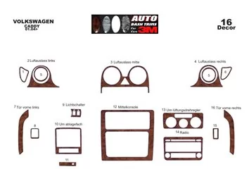 Volkswagen Caddy 01.04-08.09 3D Interior Dashboard Trim Kit Dash Trim Dekor 16-Parts
