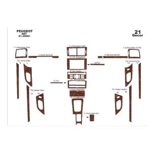 Peugeot 407 Doors 06.05-12.10 3D Interior Dashboard Trim Kit Dash Trim Dekor 21-Parts 2