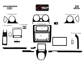 Volkswagen Caddy Full Set 01.2011 3D Interior Dashboard Trim Kit Dash Trim Dekor 22-Parts - 1 - Interior Dash Trim Kit