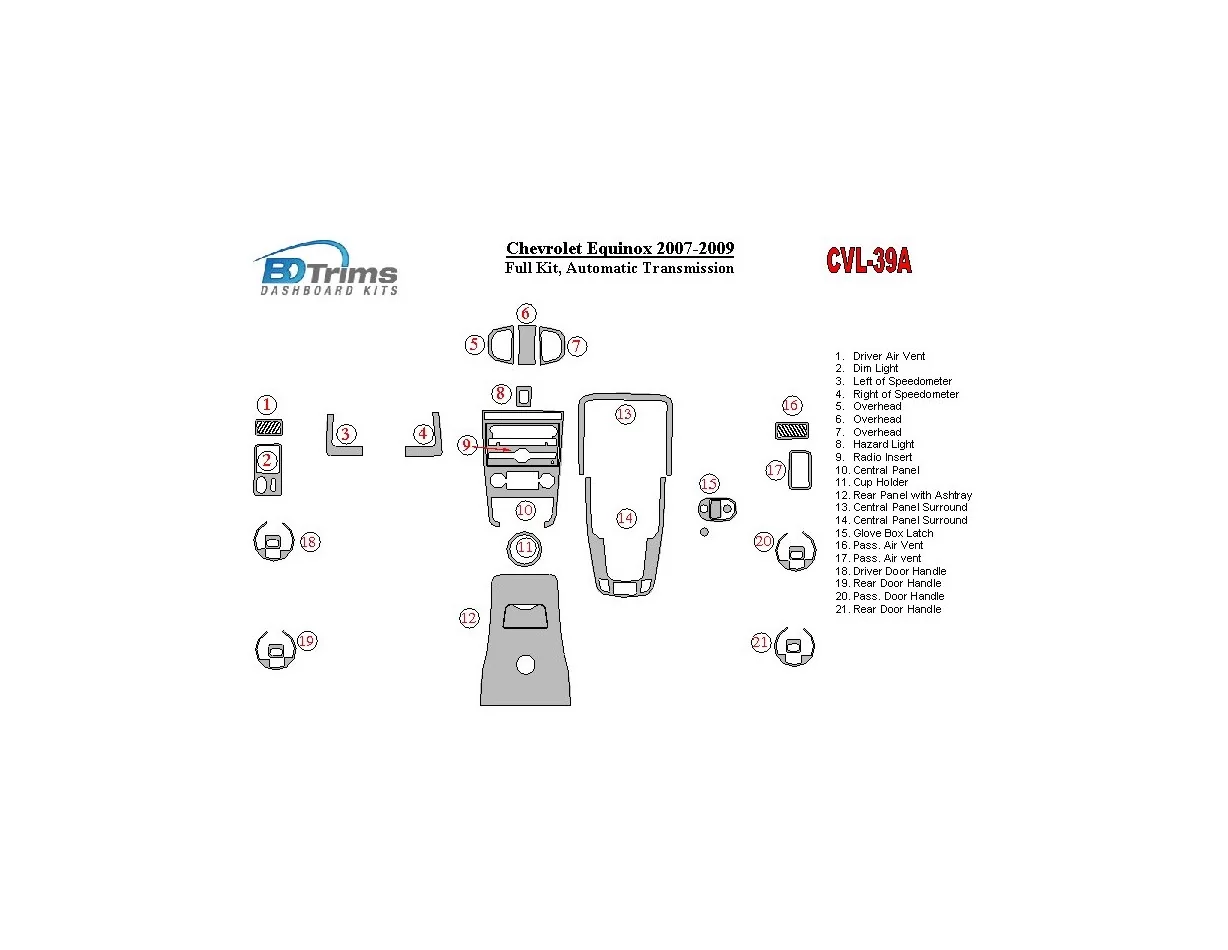 Chevrolet Equinox 2007-2009 Full Set, Automatic Gear Interior BD Dash Trim Kit - 1 - Interior Dash Trim Kit