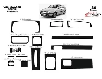 Volkswagen Golf III 08.91-03.95 3D Interior Dashboard Trim Kit Dash Trim Dekor 20-Parts