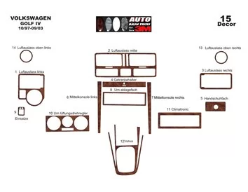 Volkswagen Golf IV 10.97-09.03 3D Interior Dashboard Trim Kit Dash Trim Dekor 15-Parts